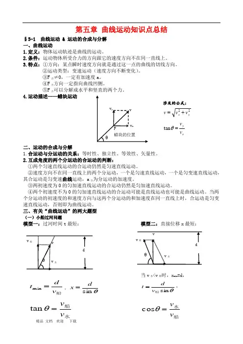 最新高中物理必修2第五章曲线运动知识点总结