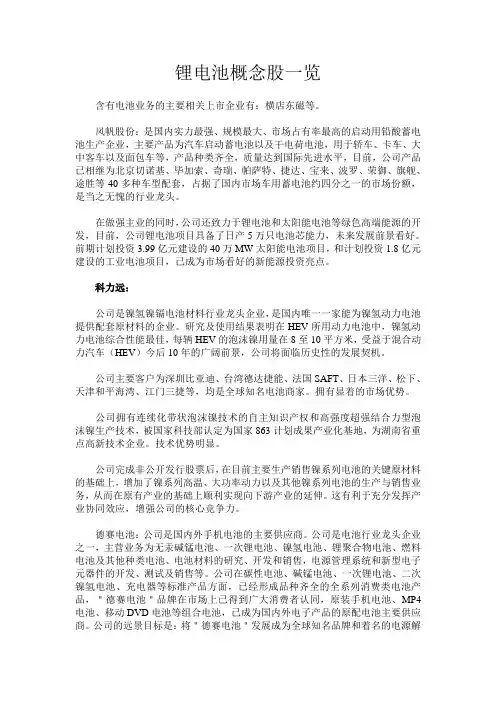 锂电池概念股一览