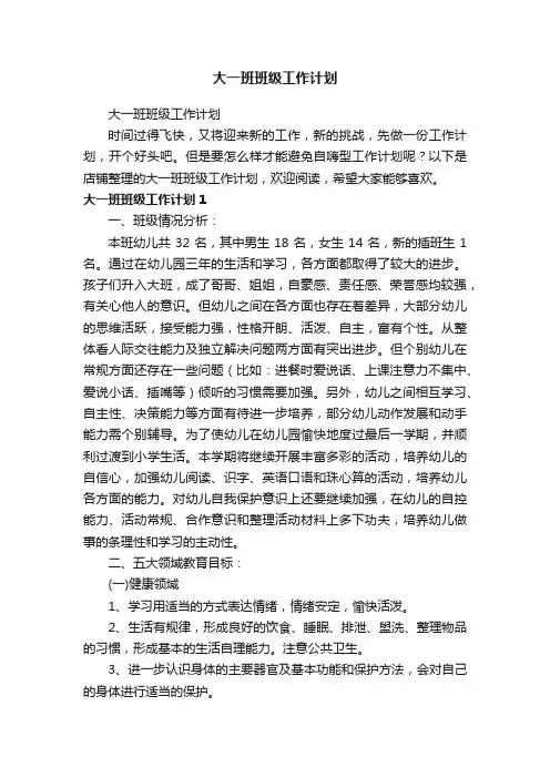 大一班班级工作计划