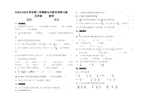 人教版五下测数学与代数专项练习卷