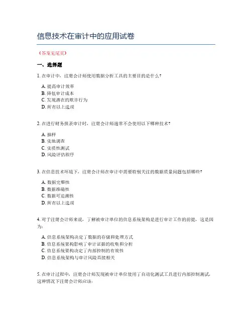 信息技术在审计中的应用试卷