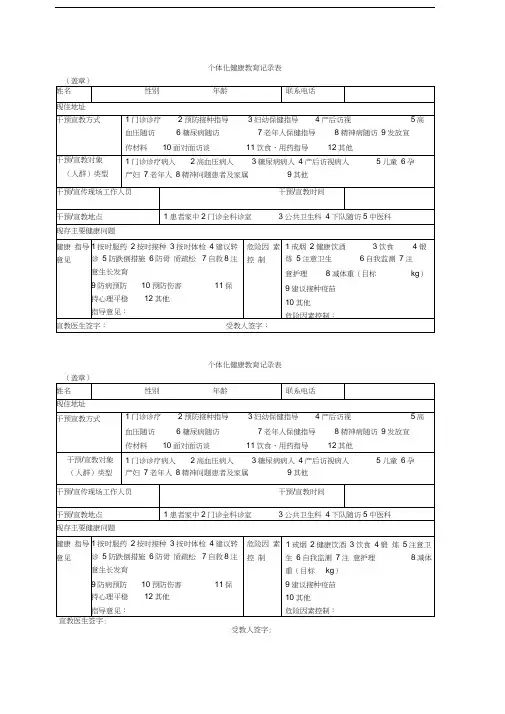 个体化健康教育记录表