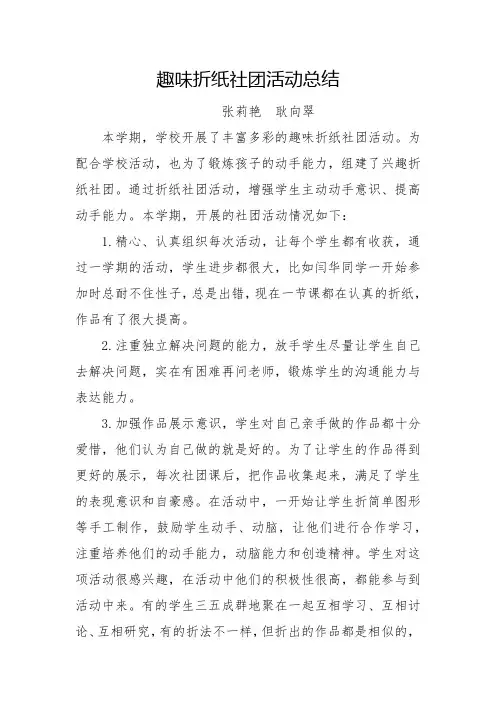 折纸社团活动总结