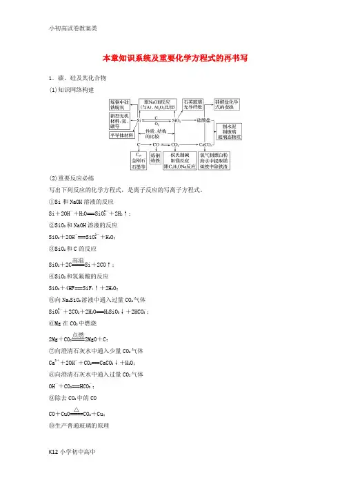 【配套K12】2019年高考化学一轮综合复习第四章非金属及其化合物本章知识系统及重要化学方程式的再书