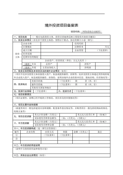 境外投资项目备案表