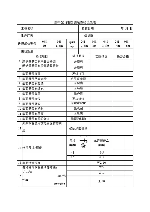 脚手架进场质量验收表