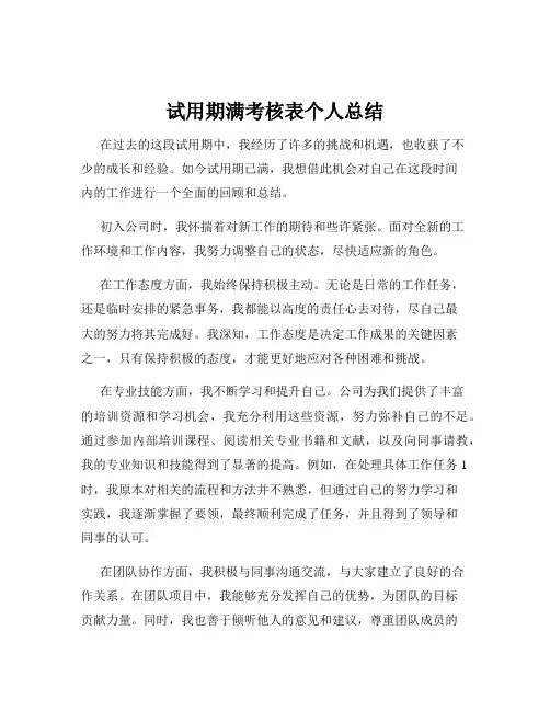 试用期满考核表个人总结