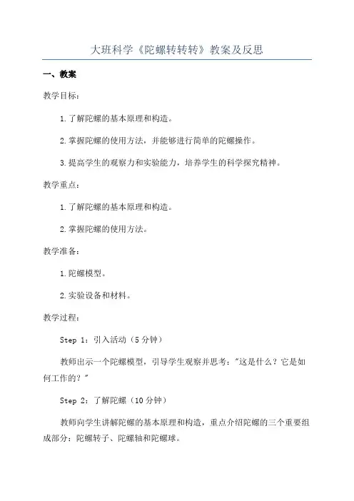 大班科学《陀螺转转转》教案及反思