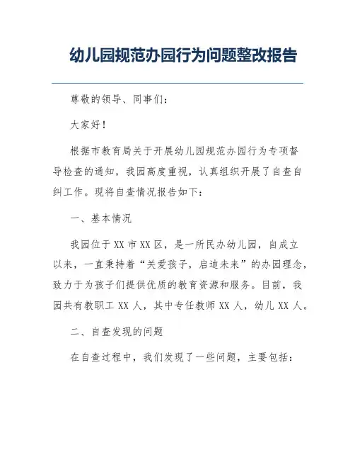 幼儿园规范办园行为问题整改报告