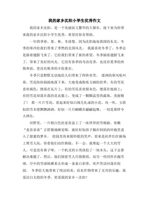 我的家乡沈阳小学生优秀作文