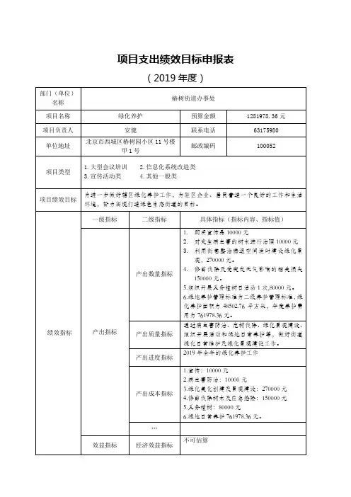 项目支出绩效目标申报表(范本)