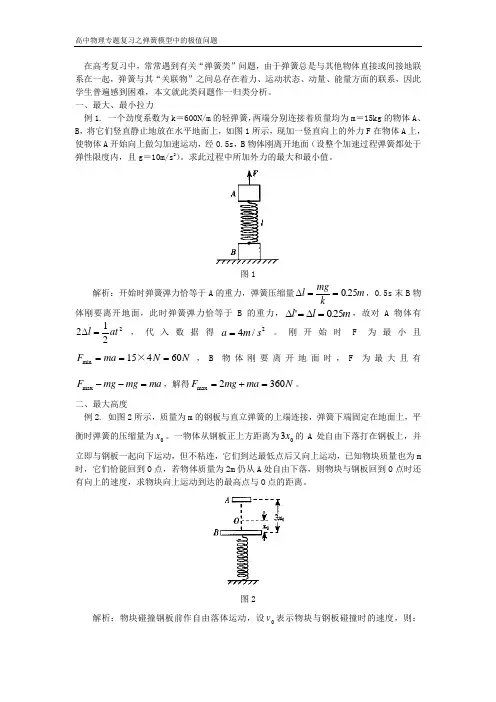 高中物理专题复习之弹簧模型中的极值问题