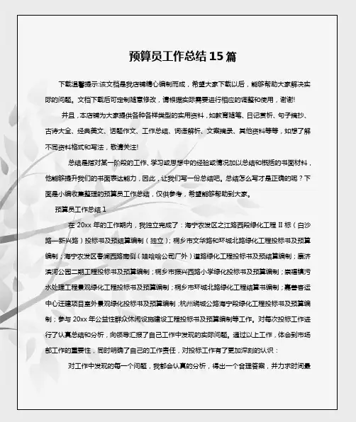 预算员工作总结15篇