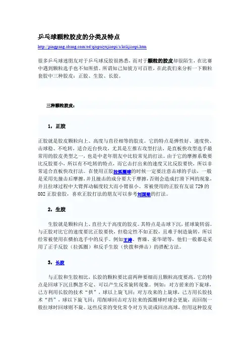 乒乓球颗粒胶皮的分类及特点