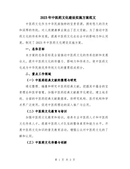 2023年中医药文化建设实施方案范文