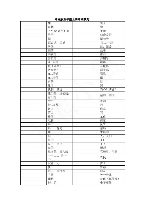 五年级英语单词默写(译林版)