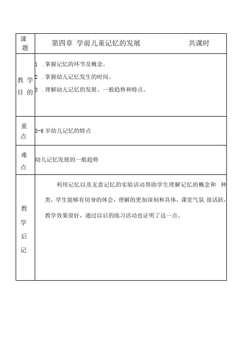 《学前儿童发展心理学》教学教案—04学前儿童记忆的发展