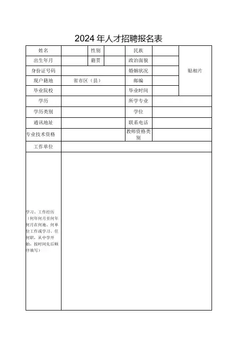 2024年人才招聘报名表