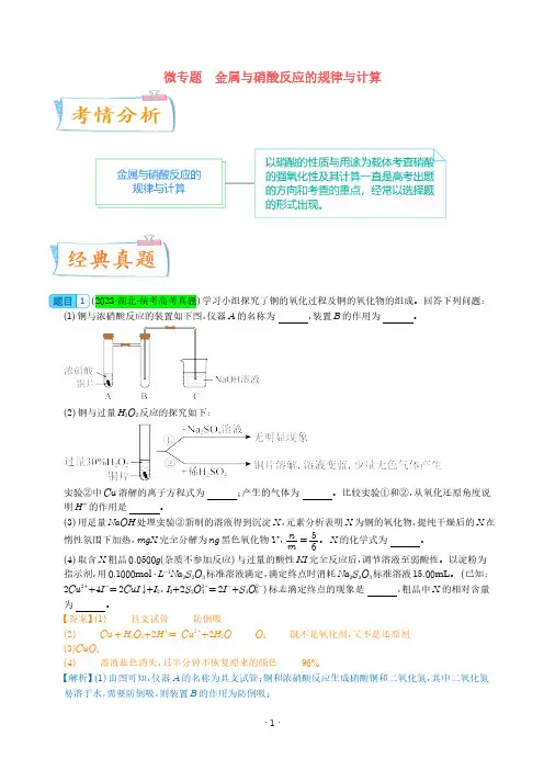 金属与硝酸反应的规律与计算--2024年高考化学考点微专题(解析版)(全国版)