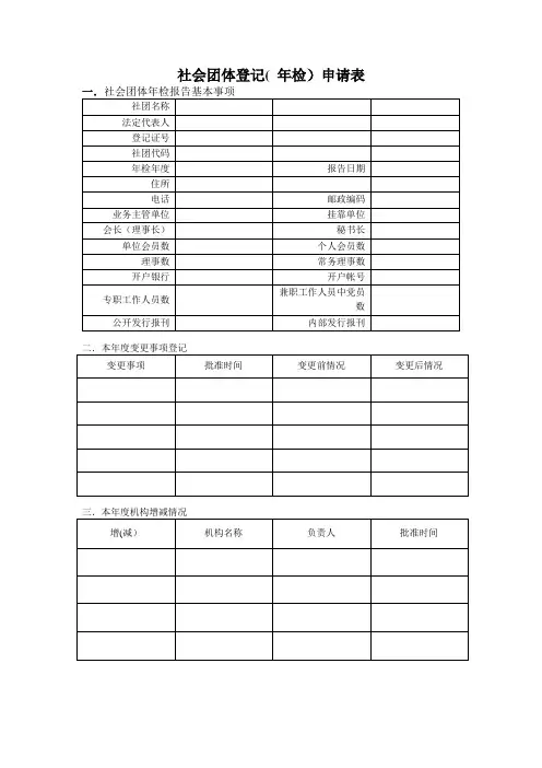 社会团体登记年检申请表