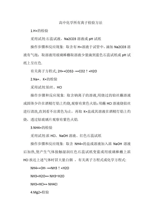 高中化学所有离子检验方法