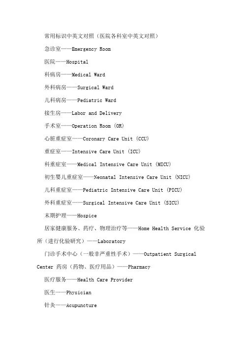 医院英语词汇大全