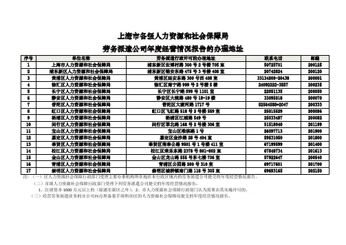 上海各级人力资源和社会保障局