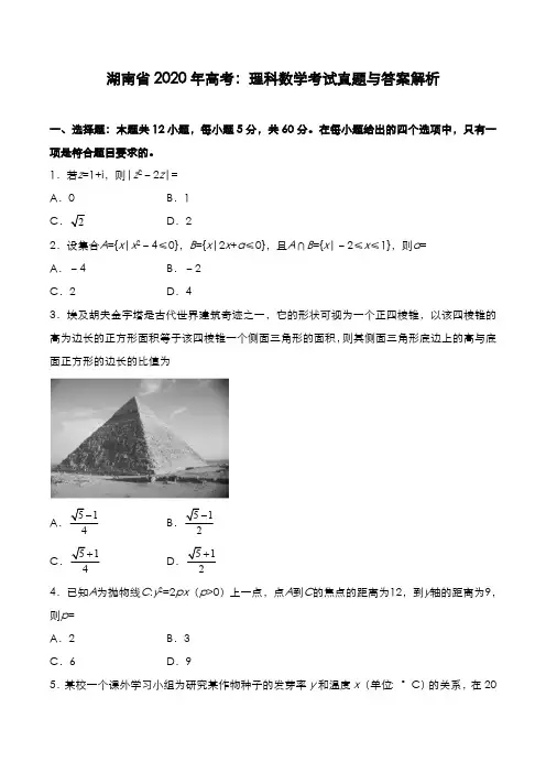 湖南省2020年高考[理数]考试真题与答案解析