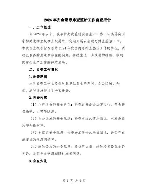 2024年安全隐患排查整治工作自查报告