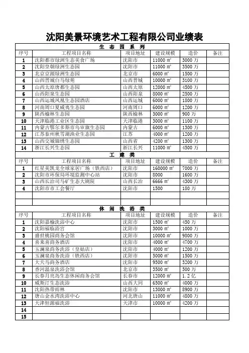主要工程业绩表