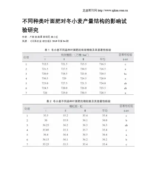不同种类叶面肥对冬小麦产量结构的影响试验研究