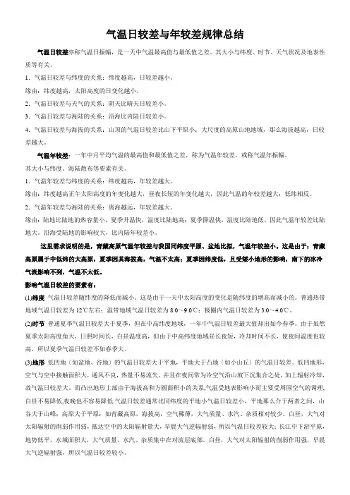 气温日较差与年较差规律总结