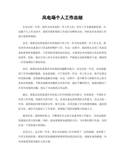 风电场个人工作总结