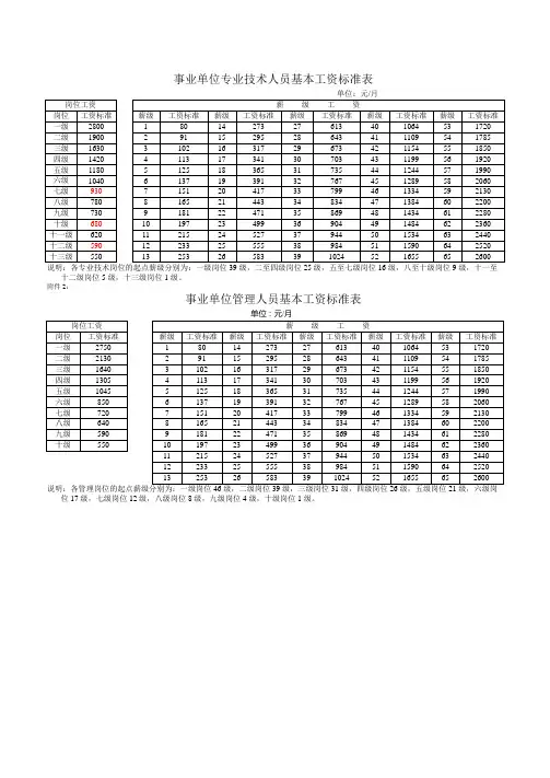 2006年工资标准及套改对应表