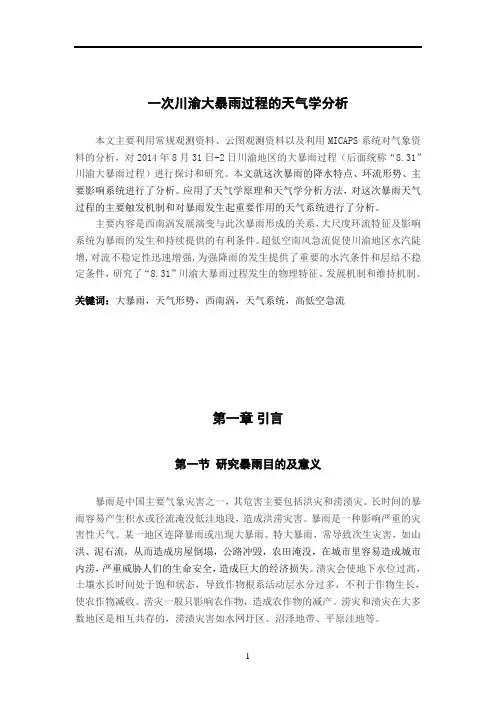 一次川渝大暴雨过程的天气学分析