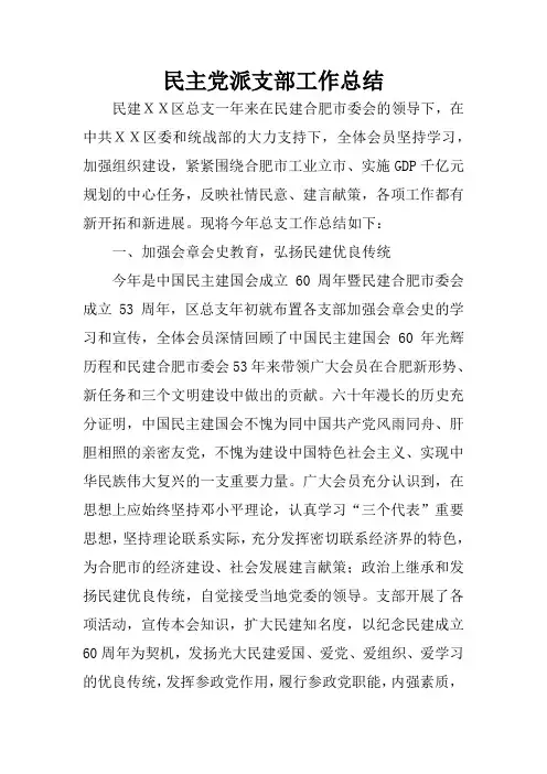 民主党派支部工作总结