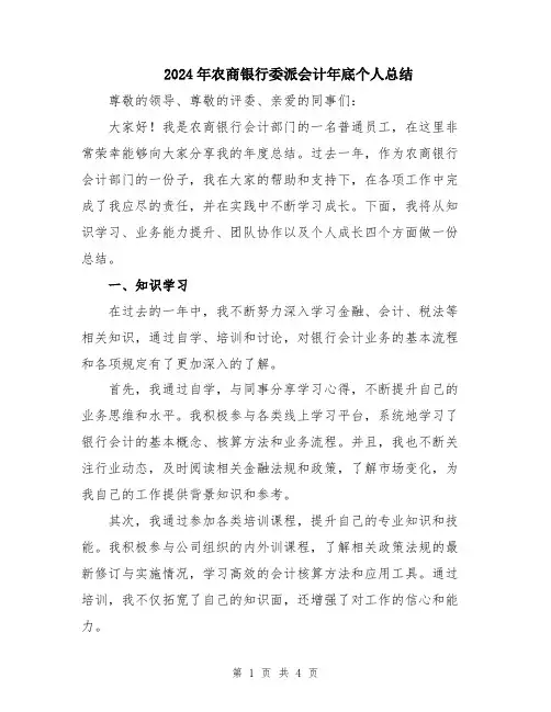 2024年农商银行委派会计年底个人总结