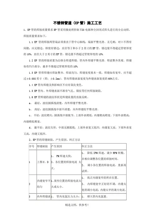 不锈钢管道(EP管)施工工艺