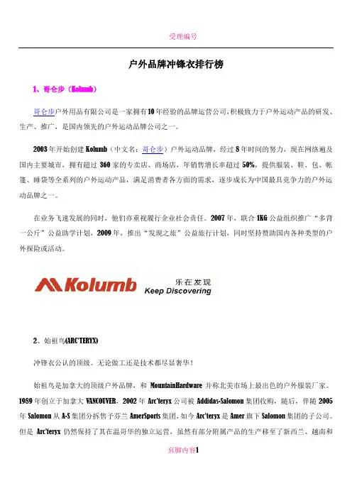 户外品牌冲锋衣排行榜