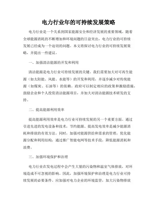 电力行业年的可持续发展策略