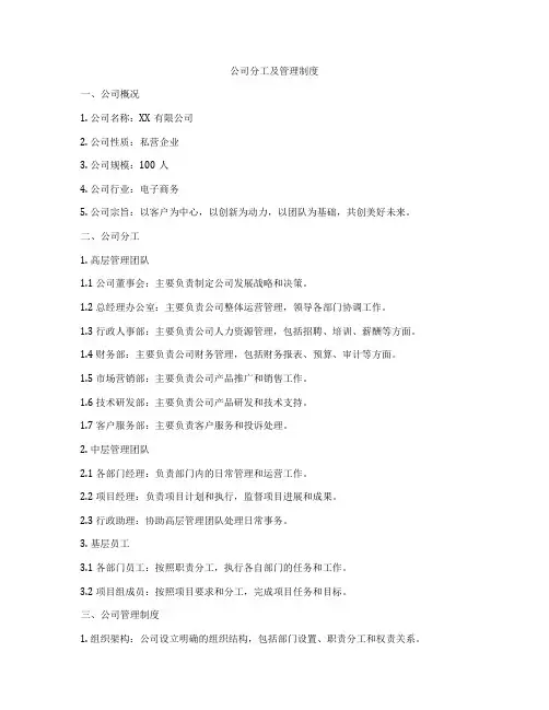 公司分工及管理制度