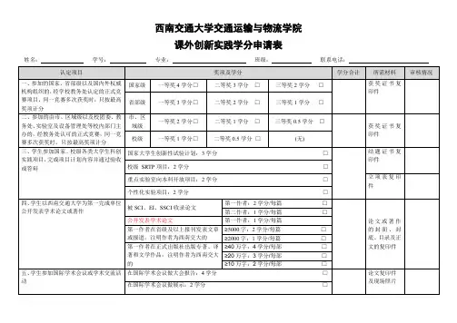 西南交通大学交通运输与物流学院课外创新实践学分申请表