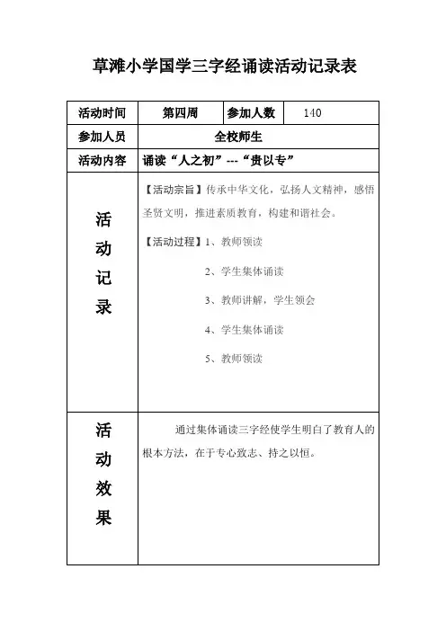 草滩小学经典诵读活动记录表
