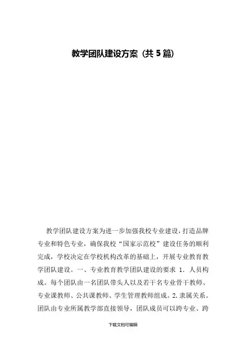 教学团队建设方案