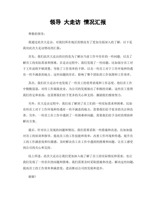 领导 大走访 情况汇报