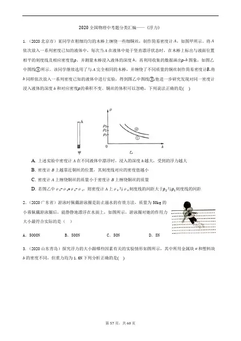 2020全国物理中考题分类汇编8—《浮力》
