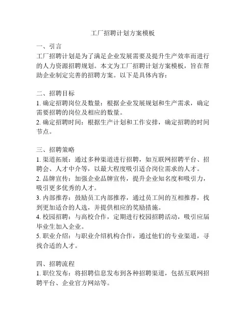 工厂招聘计划方案模板