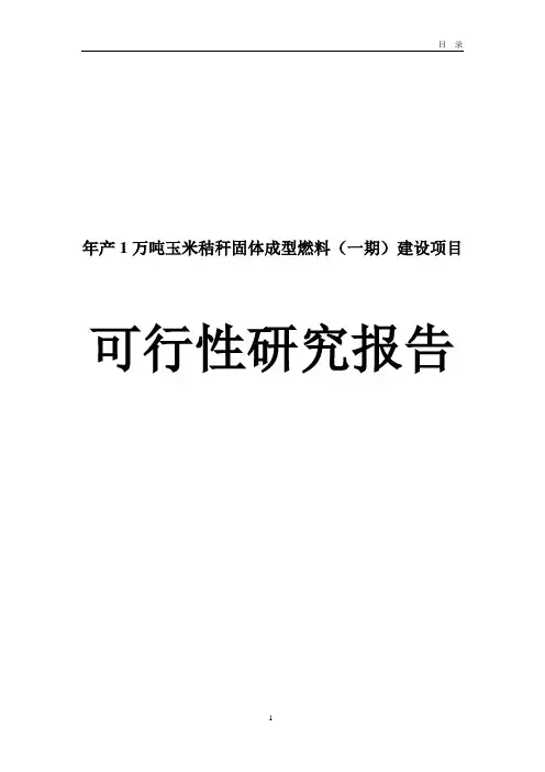 年产1万吨玉米秸秆固体成型燃料(一期)建设项目可行性研究报告
