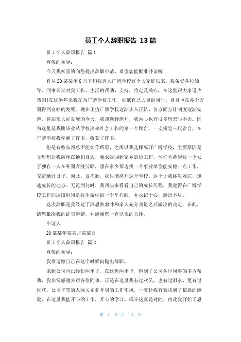 员工个人辞职报告 13篇