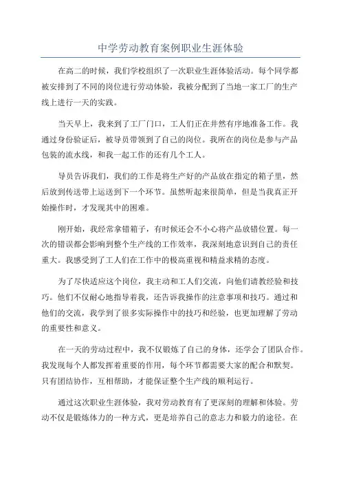 中学劳动教育案例职业生涯体验